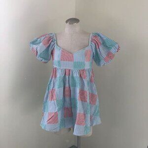 Fashion Brand Company Toothpaste Check Babydoll Virgin Mini Dress. XS
